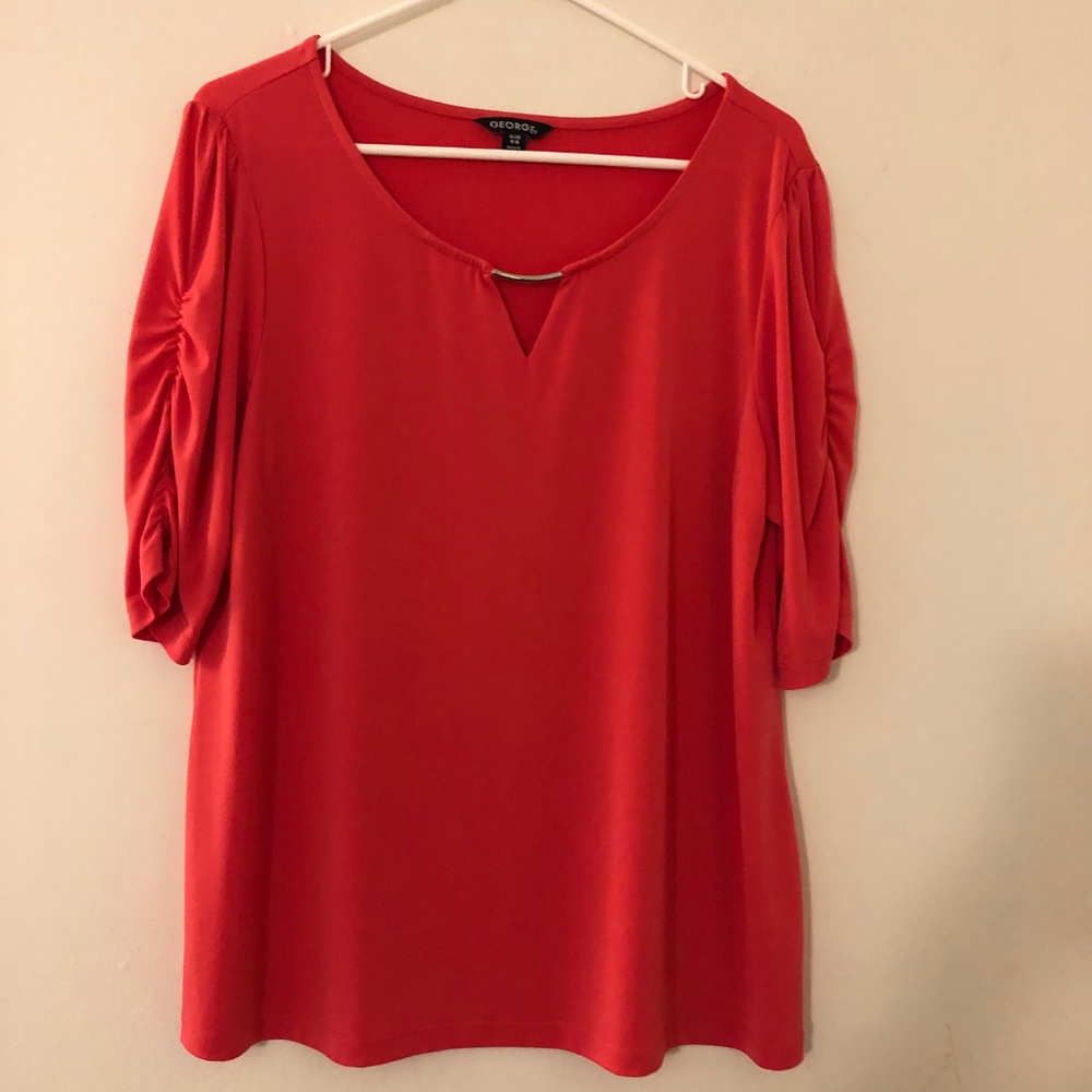 Orange Ruched Sleeve T-Shirt Sz 16-18